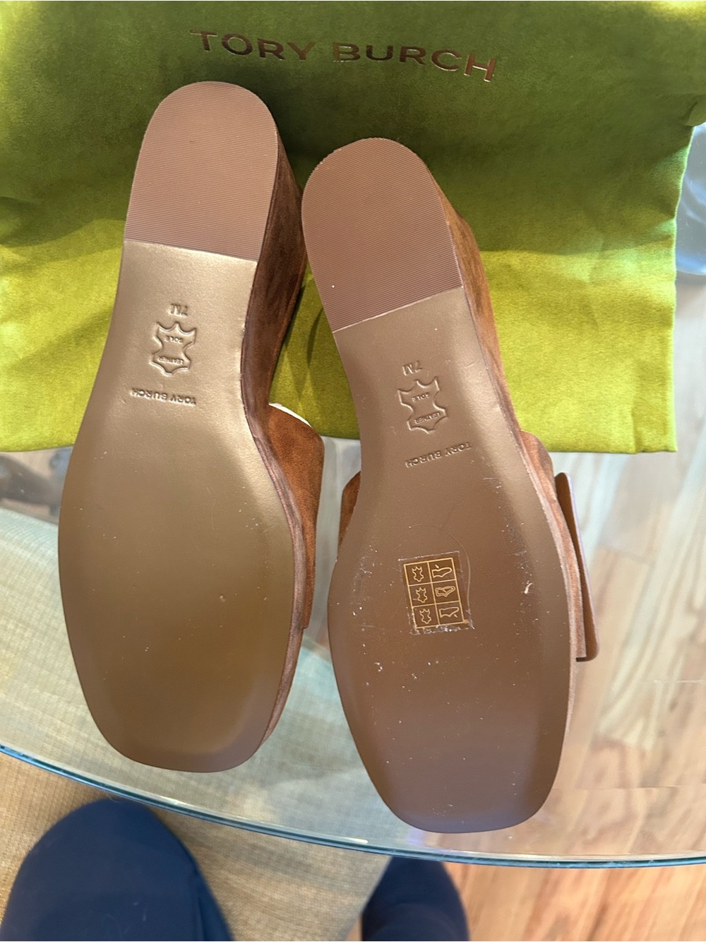 Tory Burch Cognac Turnlock Wedge Slide Sandal with Bag & Box Size 7 NWT - Picture 4 of 6